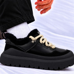 UGG MENS  HERITAGE UTILITY SNEAKER  BLACK/ BLACK/ LEATHER