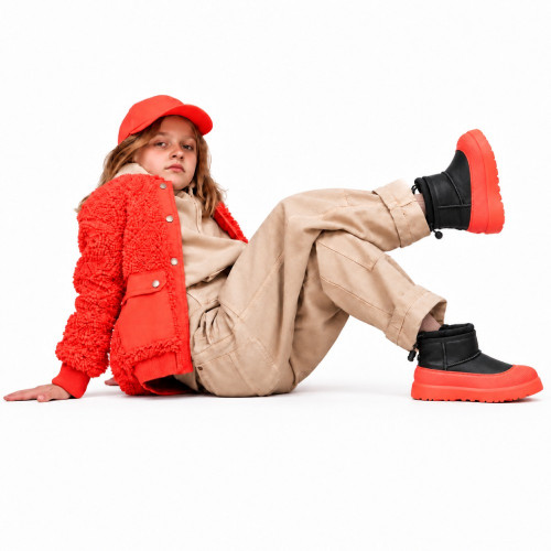 UGG KIDS  HYBRID MINI WEATHER BLACK ORANGE LEATHER