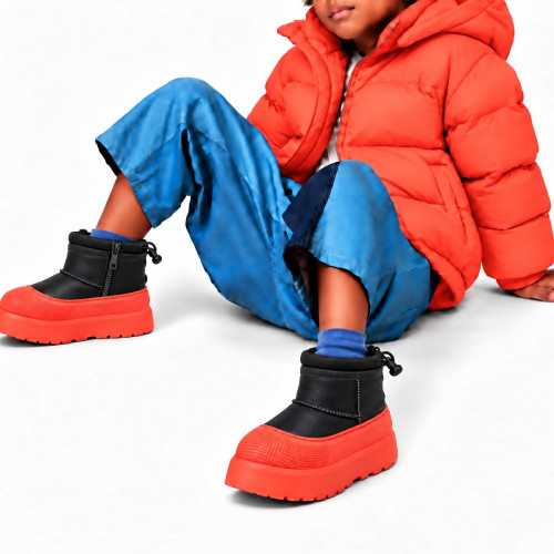 UGG KIDS  HYBRID MINI WEATHER BLACK ORANGE LEATHER