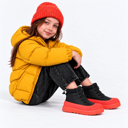 Детские кожаные ботинки UGG Kids Neumel Hybrid Black Leather Orange