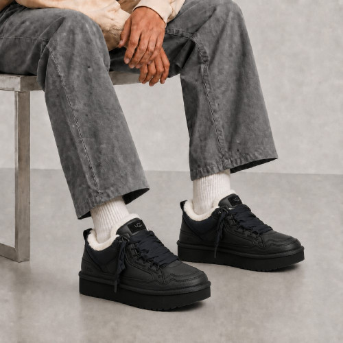 UGG MENS LOWMEL SNEAKERS LEATHER BLACK