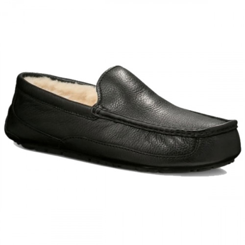 UGG MEN'S MOCCASINS ASCOT LEATHER BLACK